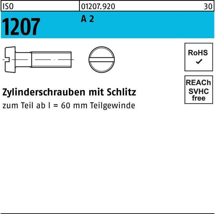 Image du produit Vis à tête cylindrique ISO 1207 fendue M 3,5 x 20 A 2 (200 Vis par pièce)