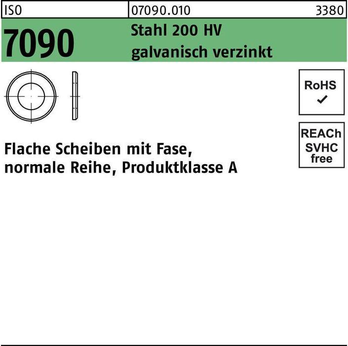 Produktbild Unterlegscheibe ISO 7090 m.Fase 4 Stahl 200 HV galvanisch verzinkt