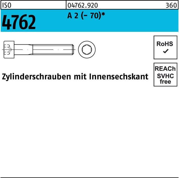 Image du produit Vis à tête cylindrique ISO 4762 à six pans creux M 4 x 18 A 2 (200 Vis par pièce)