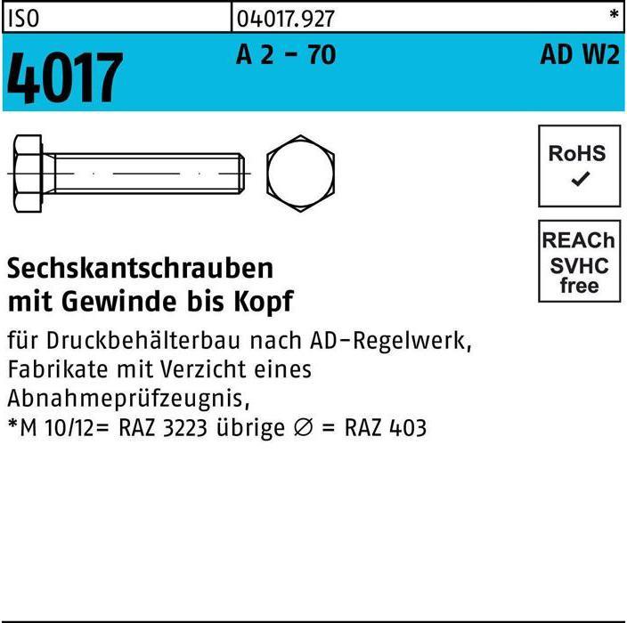 Immagine prodotto Bufab Vite a testa esagonale ISO 4017 VG M 10 x 30 A 2 - 70 AD-W2 (100 Viti per pezzo)