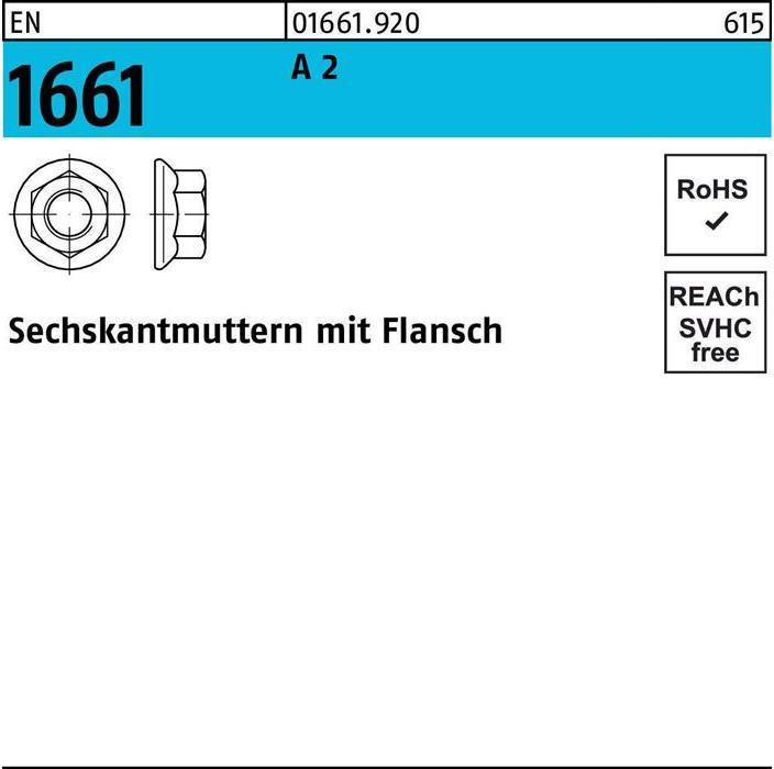 Sechskantmutter EN 1661 m.Flansch M 4 A 2 (M4)