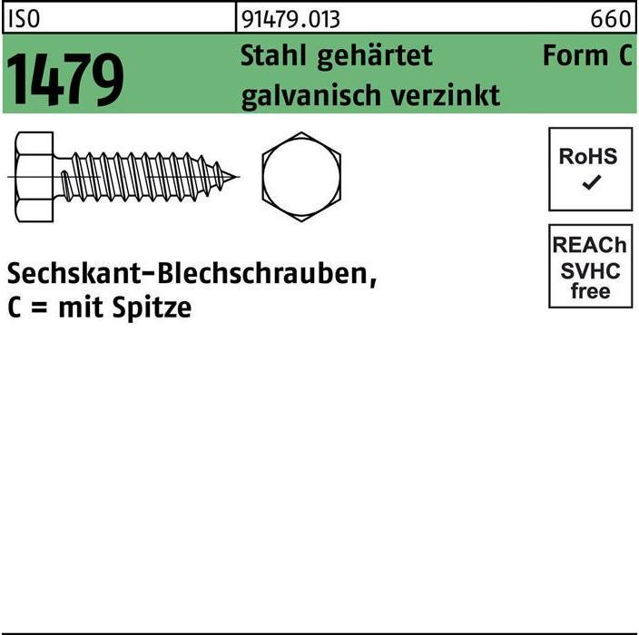 Actual product image Tapping screw ISO 1479 w.point/6-edge C 5.5 x 38 steel hardened electrogalvanised (250 Screws per piece)