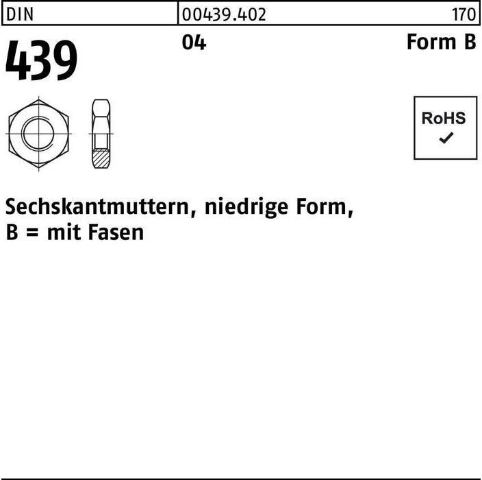 Sechskantmutter DIN 439 Form B BM 4 Automatenstahl (M4)