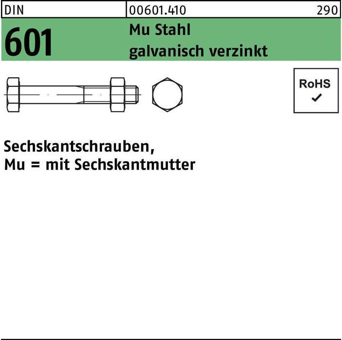 Produktbild Sechskantschraube DIN 601 m.Sechskantmutter M 36 x 110 Mu Stahl 4.6 galvanisch verzinkt (1 Schrauben pro Stück)