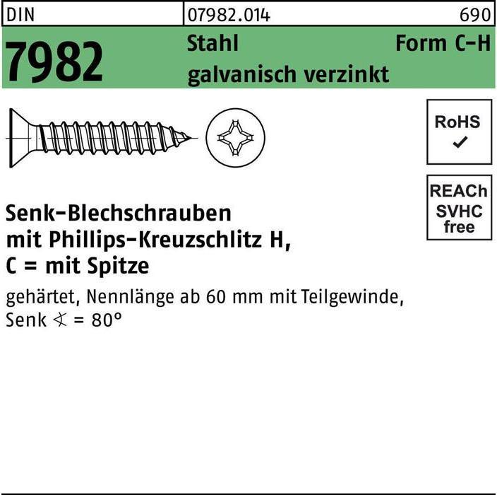 Produktbild Reyher Senkblechschraube DIN 7982 m.Kreuzschlitz-PH/Spitze C 4,8 x 22 -H Stahl galvanisch verzinkt (100 Schrauben pro Stück)