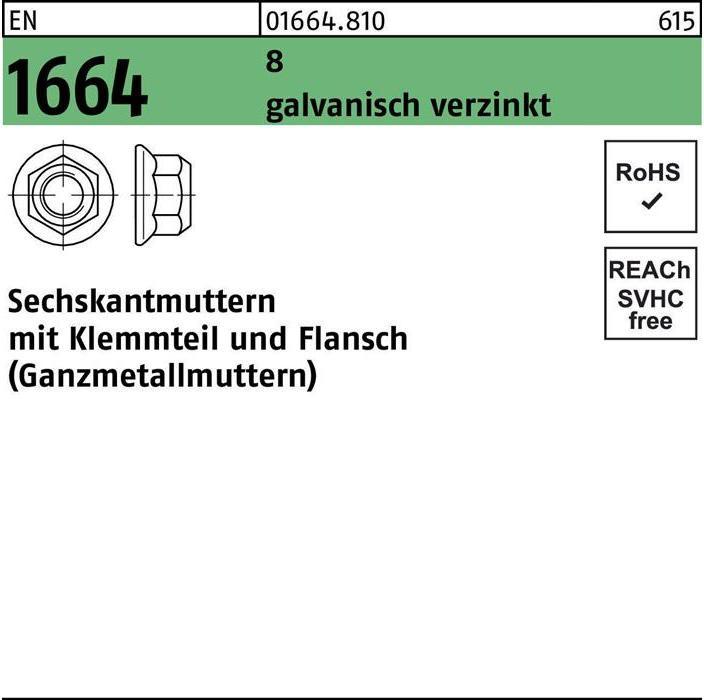 Zeskantmoer EN 1664 w.spandeel/flens M 8 8 gegalvaniseerd (M8)