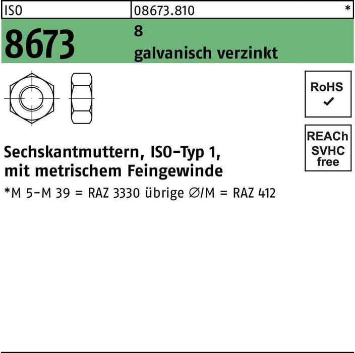 Produktbild Sechskantmutter ISO 8673 M 27 x 2 8 galvanisch verzinkt (M27)