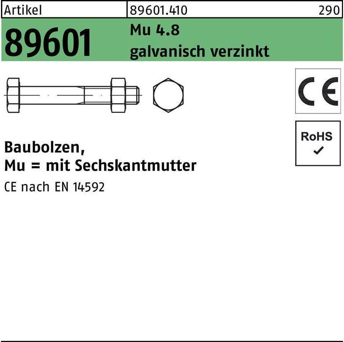 Productafbeelding Constructiebout R 89601 CE zeskantmoer M 12 x 120 Mu 4.8 gegalvaniseerd (M12)