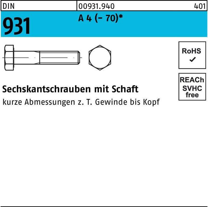 Produktbild Sechskantschraube DIN 931 m.Schaft M 33 x 140 A 4 (- 70) (1 Schrauben pro Stück)