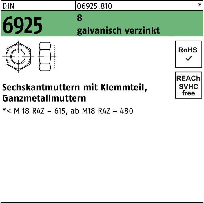 Sechskantmutter DIN 6925 m.Klemmteil M 8 8 galvanisch verzinkt (M8)
