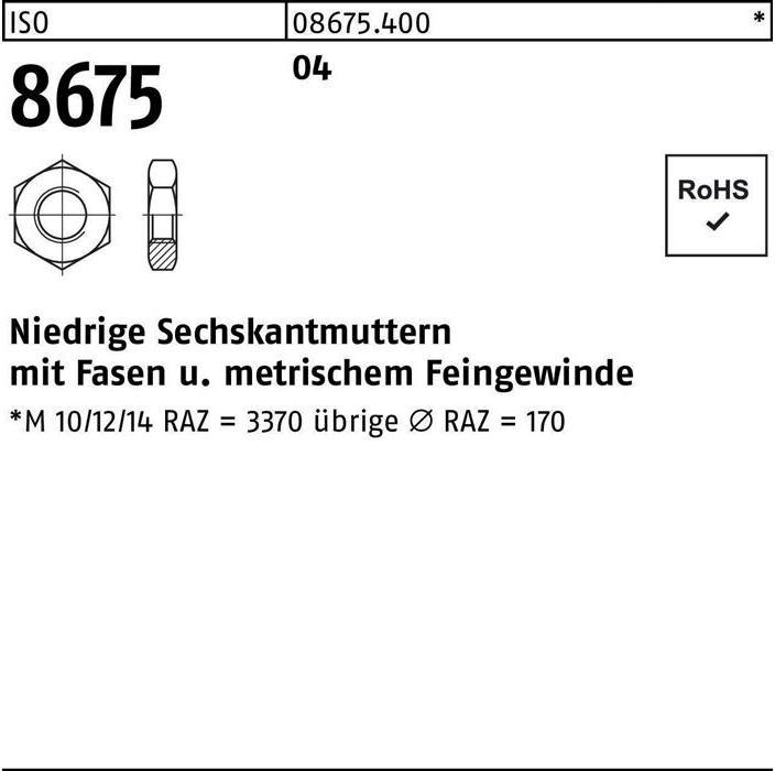 Produktbild Sechskantmutter ISO 8675 m.Fasen M 30 x 1,5 Automatenstahl (M30)