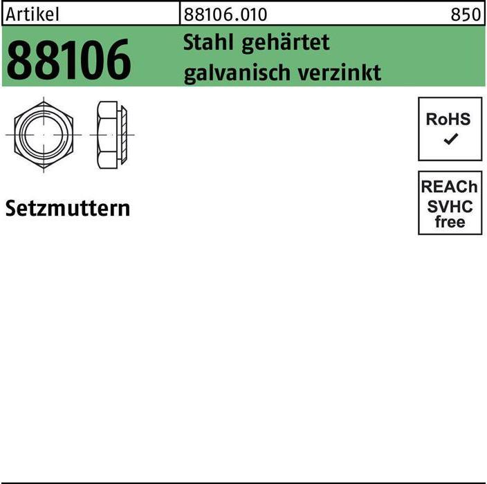 Produktbild Reyher Setzmutter R 88106 M 8 / 1,9 Stahl gehärtet galvanisch verzinkt (M8)