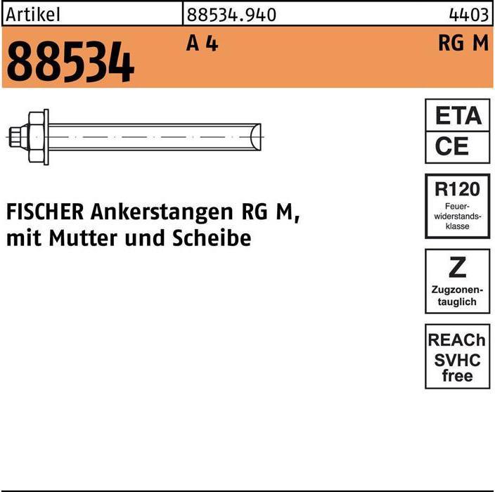 Actual product image Fischer Anchor rod R 88534 w.nut/washer RG M 20 x 260 A 4 A 4 (10 pcs.)