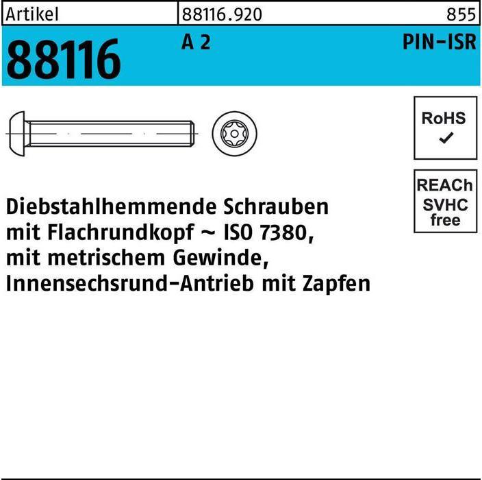 Image du produit Vis R 88116 antivol ISR Tourillon M 6 x 60-T30 A 2 (100 Vis par pièce)