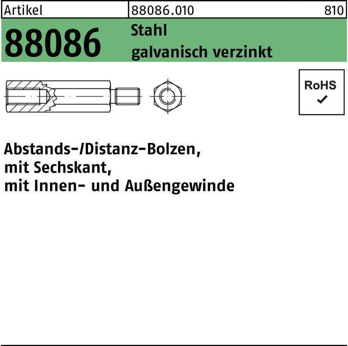 Immagine prodotto Bullone distanziatore esagonale R 88086 M 5 x 45/ 10 Filettatura interna/esterna acciaio gal Zn (100 Viti per pezzo)