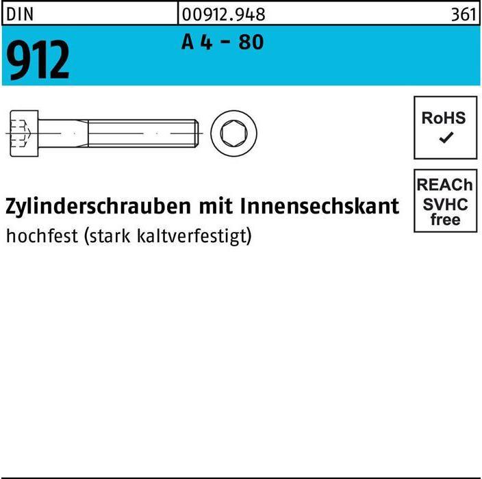 Produktbild Reyher Zylinderschraube DIN 912 m.Innensechskant M 16 x 40 A 4 - 80 (50 Schrauben pro Stück)