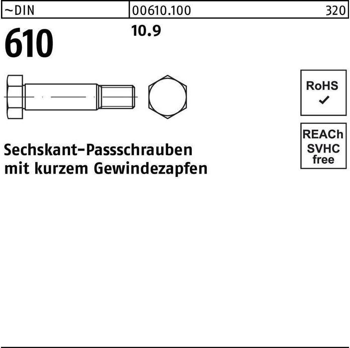 Produktbild Sechskantpassschraube DIN 610 m.kurzem Gewindezapfen M 8 x 45 10.9 (25 Schrauben pro Stück)
