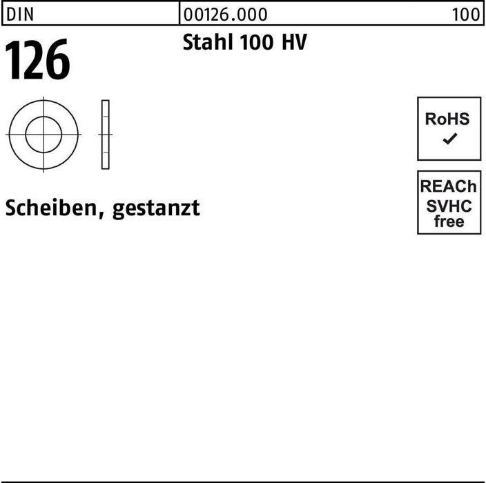 Produktbild Unterlegscheibe DIN 126 6,6 x 12 x1,6 Stahl 100 HV gestanzt
