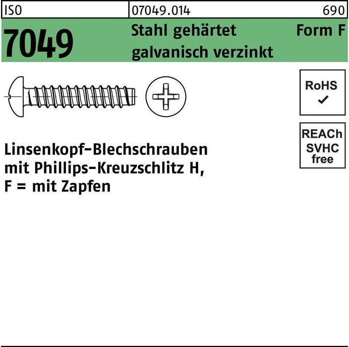 Produktbild Reyher Blechschraube ISO 7049 LIKO m.Zapfen/Kreuzschlitz-PH F 4,8 x 32 -H Stahl gehärtet galvanisch verz... (500 Schrauben pro Stück)