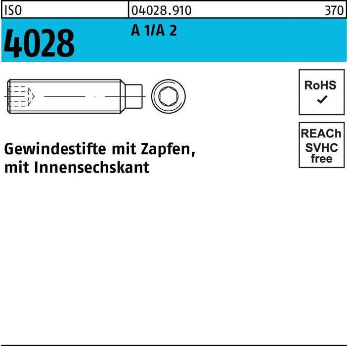Produktbild Gewindestift ISO 4028 Zapfen/Innensechskant M 12 x 20 A 1/A 2 (50 Schrauben pro Stück)