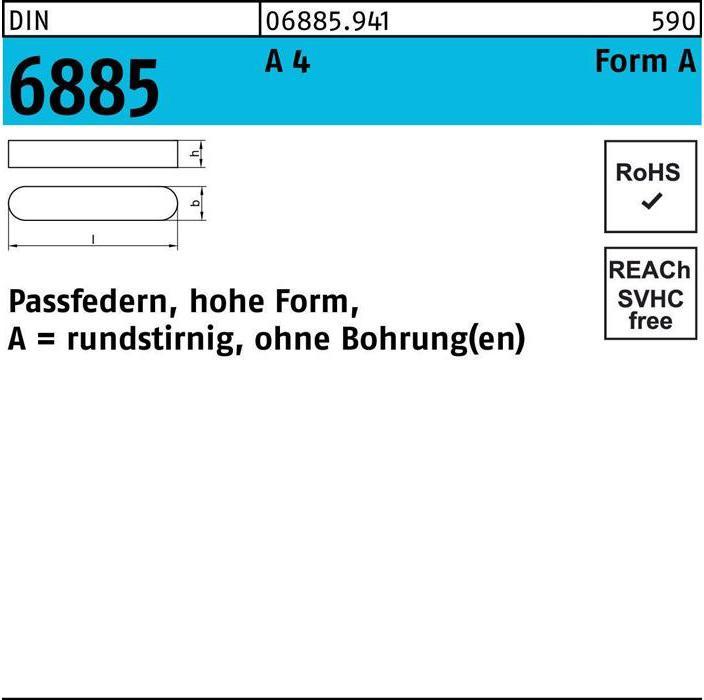 Produktbild Passfeder DIN 6885 Form A rundstirnig/o.Bohrung A 5 x 5 x 18 A 4