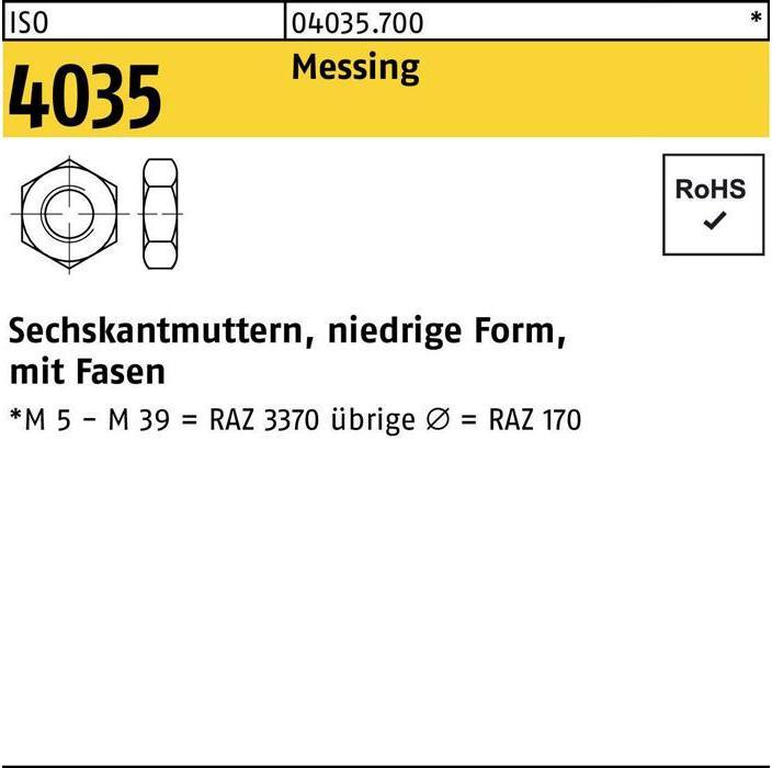 Sechskantmutter ISO 4035 niedrig m.Fasen M 4 Messing (M4)