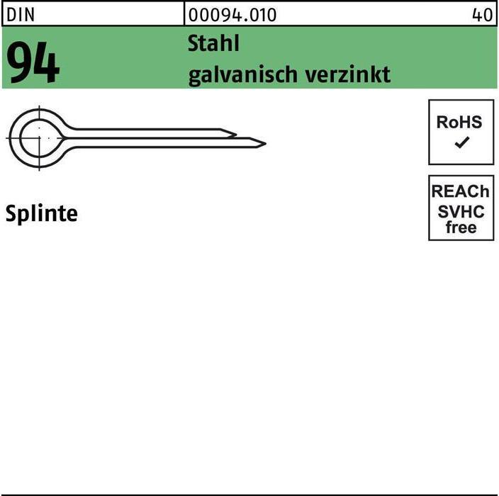 Produktbild Splinte DIN 94/ISO 1234 10 x 160 Stahl galvanisch verzinkt (160 mm)