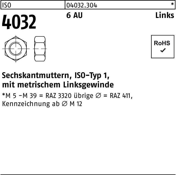 Produktbild Bufab Sechskantmutter ISO 4032 links M 5 6 Automatenstahl (M5)