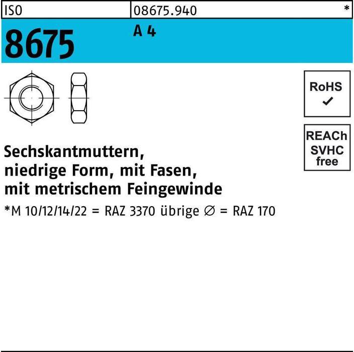 Image du produit Écrou hexagonal ISO 8675 avec chanfrein M 12 x 1,25 A 4 (M12)