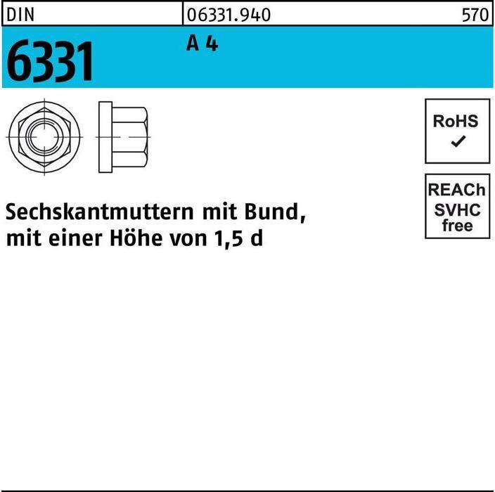 Produktbild Sechskantmutter DIN 6331 m.Bund M 10 SW 16 A 4 (M10)