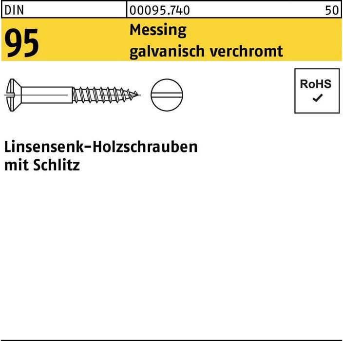 Produktbild Holzschraube DIN 95 Linsensenkkopf Schlitz 4,5 x 70 Messing galvanisch verchromt (200 Schrauben pro Stück)