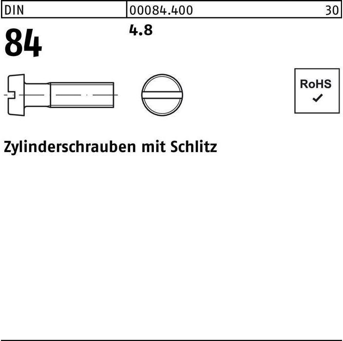 Produktbild Zylinderschraube DIN 84/ISO 1207 Schlitz M 10 x 45 4.8 (100 Schrauben pro Stück)