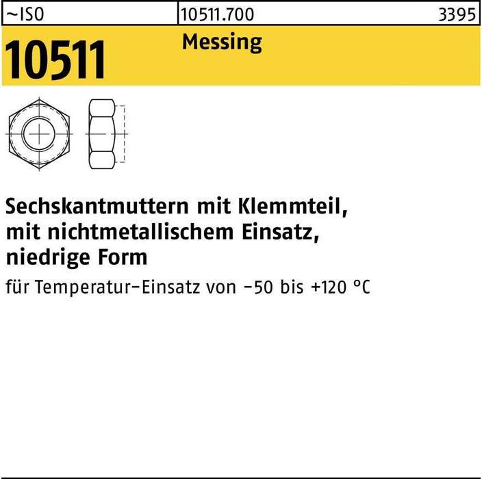 Sechskantmutter ISO 10511 m.Klemmteil M 5 Messing (M5)