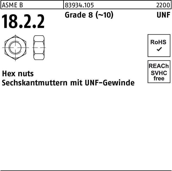 Produktbild Sechskantmutter R 83934 m.UNF-Gewinde 1 1/8 Grade 8 (10) (UNF10-32)