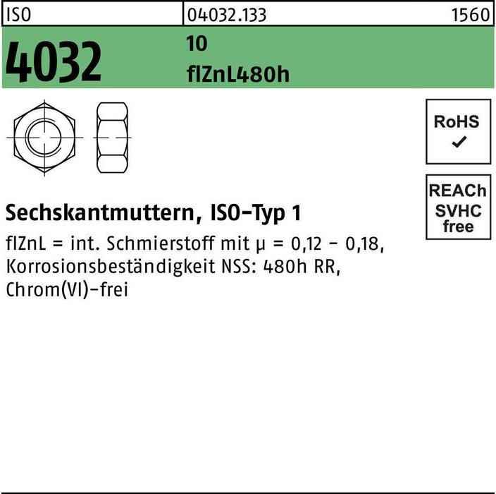 Bufab Sechskantmutter ISO 4032 M 8 18 zinklamellenbesch. (M8)