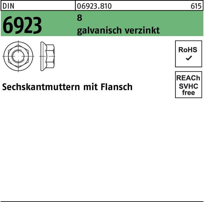 Sechskantmutter DIN 6923 m.Flansch M 8 8 galvanisch verzinkt (M8)