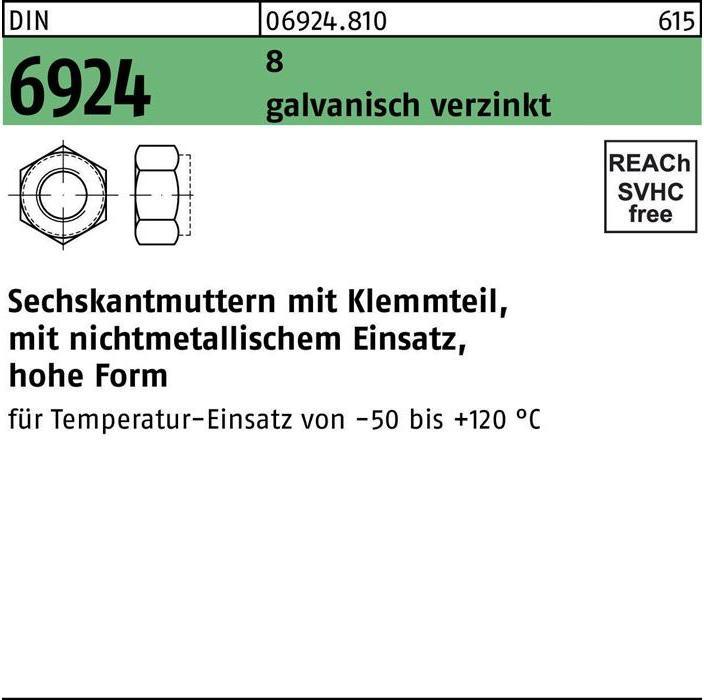 Actual product image Hexagon nut DIN 6924 with clamping part M 12 8 galvanised (M12)