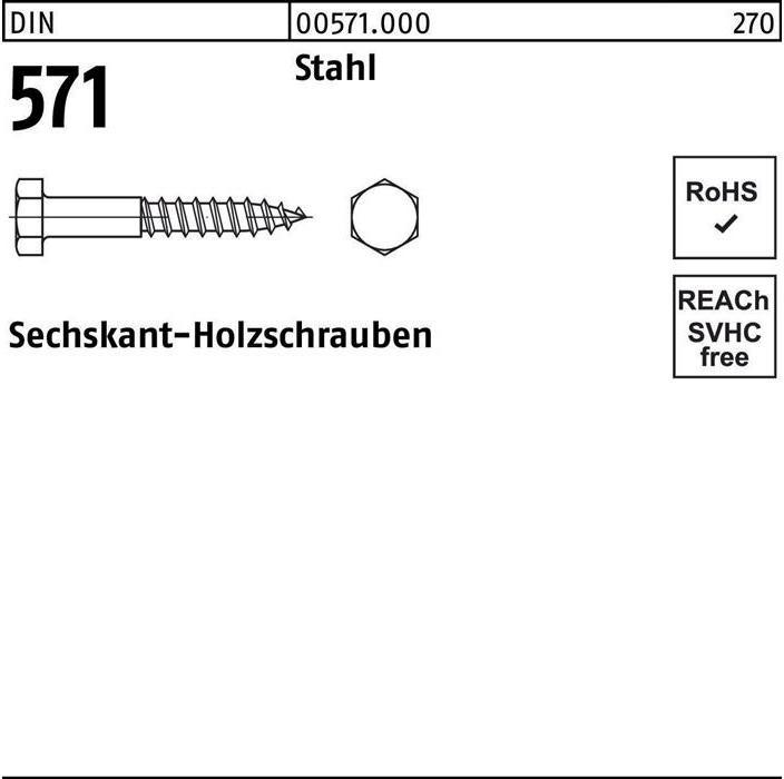 Produktbild Sechskantholzschraube DIN 571 8 x 50 Stahl (200 Schrauben pro Stück)