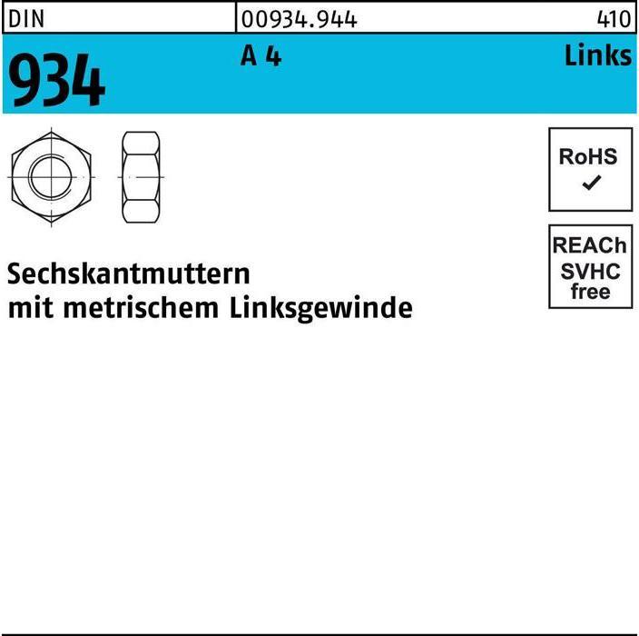 Sechskantmutter DIN 934 links M 5 -LH A 4 (- 70) (M5)