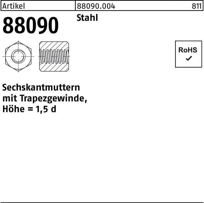 Produktbild Sechskantmutter R 88090 m.Trapezgewinde TR16x4-SW27x24 Stahl Höhe=1,5d (M16)