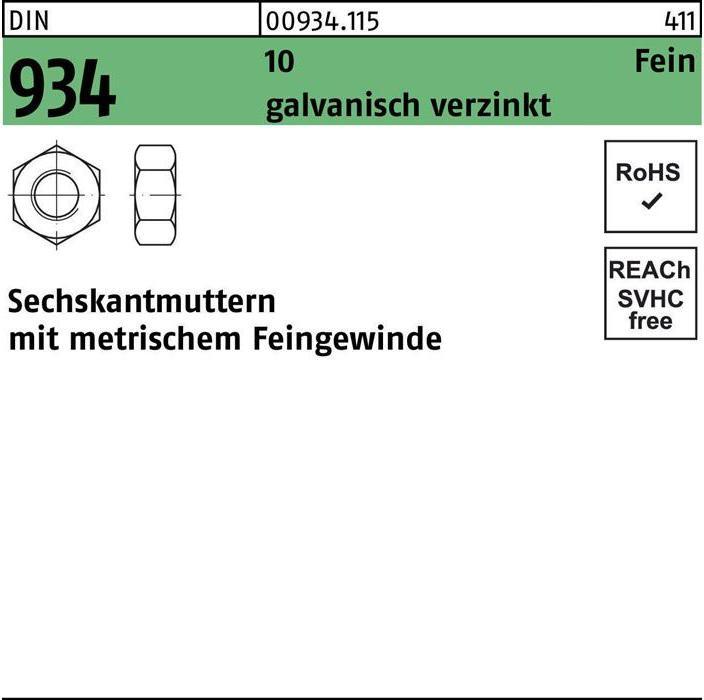 Produktbild Sechskantmutter DIN 934 M 20 x 2 10 galvanisch verzinkt (M20)