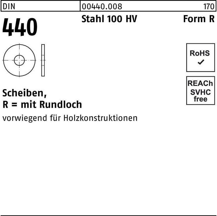 Immagine prodotto Rondella DIN 440/ISO 7094 Forma R R 13,5x 44 x 4 Acciaio 100 HV