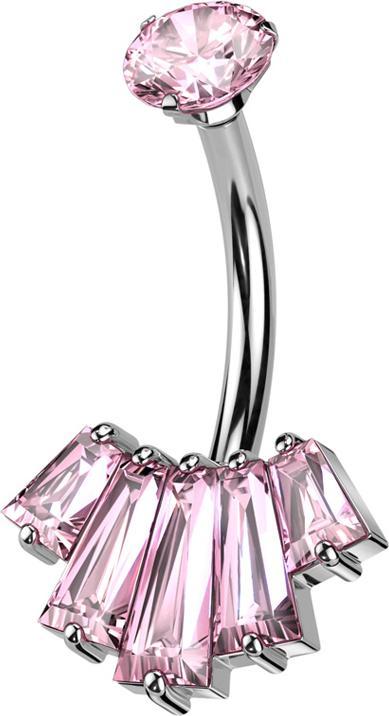 Star Piercing Banane Innengewinde silber Kristall pink gefasst und fünf Baquette Kristalle pink (Messing, Chirurgenstahl 316L)