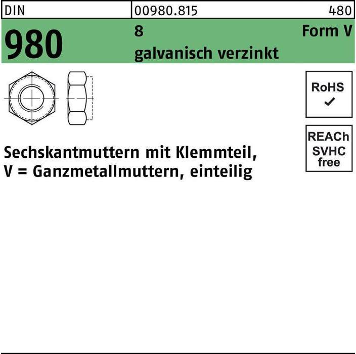 Sechskantmutter DIN 980 m.Klemmteil VM 5 8 galvanisch verzinkt (M5)