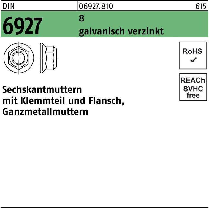 Produktbild Sechskantmutter DIN 6927 m.Klemmteil/Flansch M 5 8 galvanisch verzinkt (M5)