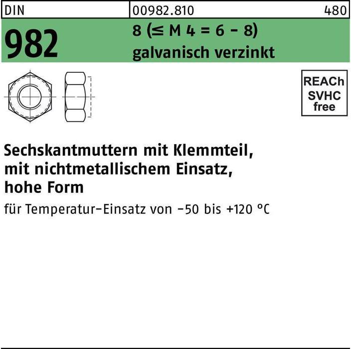 Sechskantmutter DIN 982 m.Klemmteil M 5 8 (= M 4 = 6-8) galvanisch verzinkt (M5)