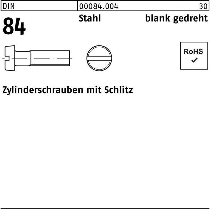Produktbild Zylinderschraube DIN 84/ISO 1207 Schlitz M 1,6 x 6 Stahl blank gedreht (100 Schrauben pro Stück)