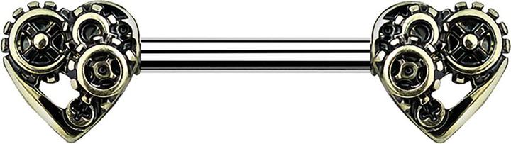 Star Piercing Barbell vergoldet Steampunk Herz (Chirurgenstahl 316L, Messing)