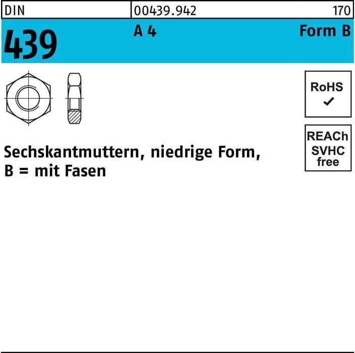 Sechskantmutter DIN 439 Form B BM 4 A 4 (M4)