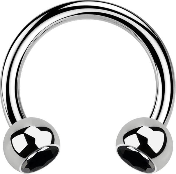 Produktbild Star Piercing Micro Circular Barbell silber mit zwei Kugeln Kristall schwarz (ohne Messing, Titan G23)